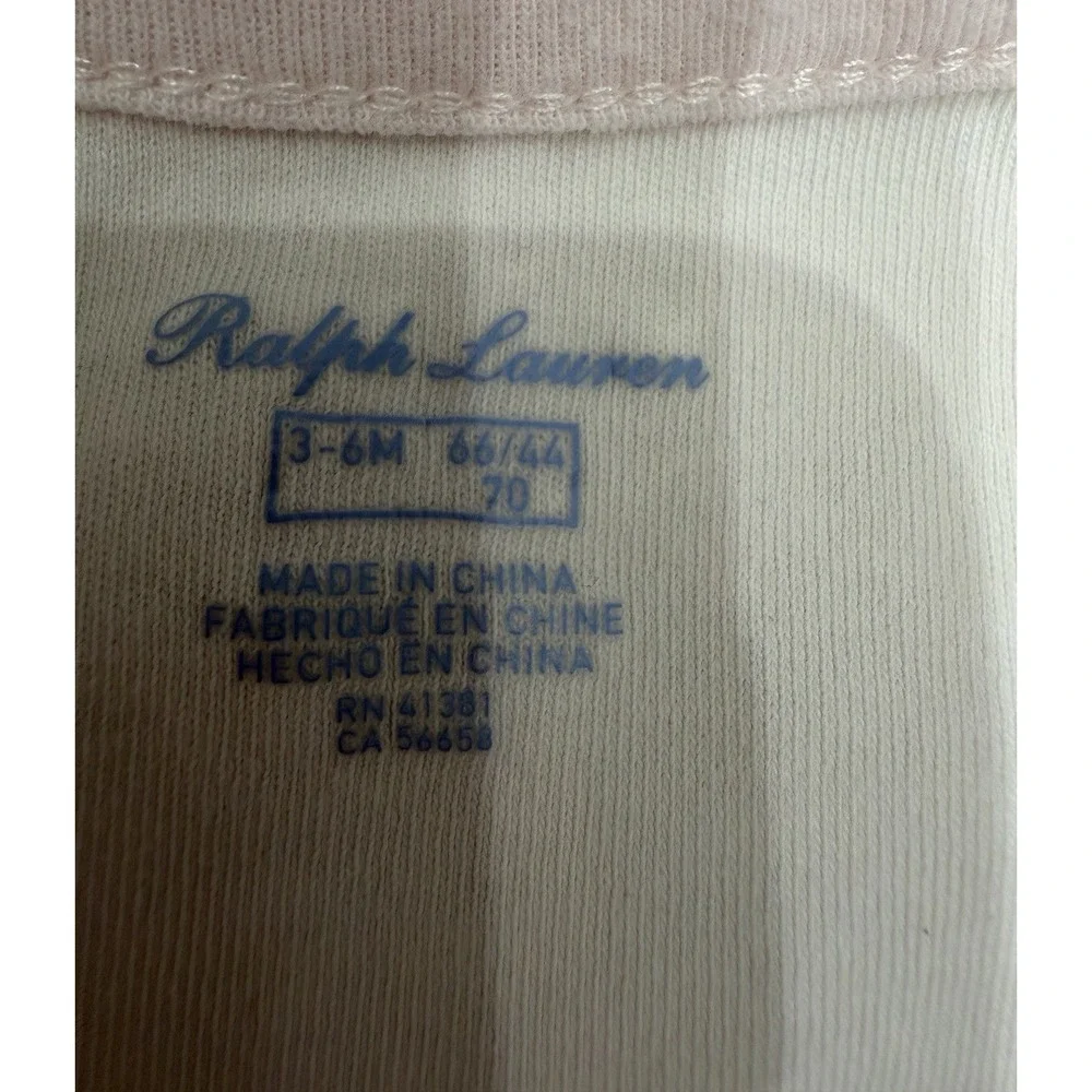 Ralph Lauren Baby One Piece Long Sleeve Pink  Embroider Logo 3- 6 Month